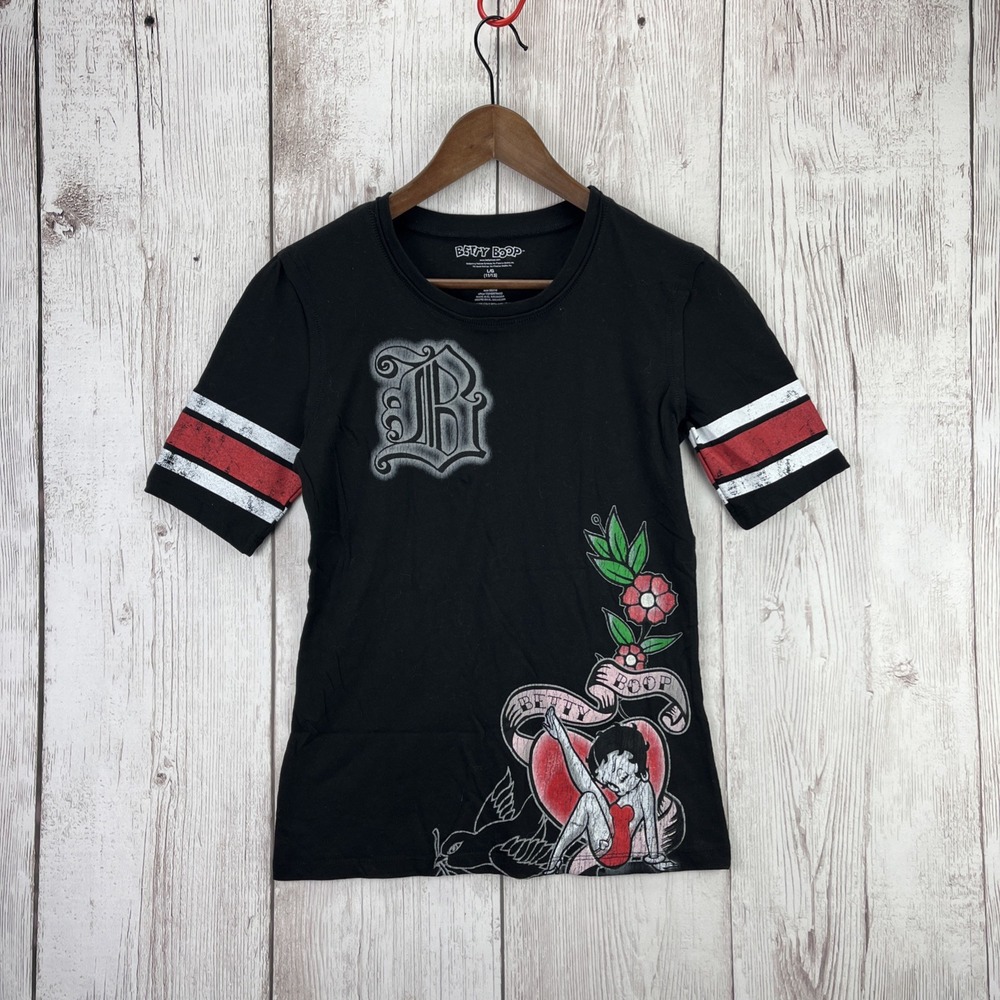 Betty Boop Black Graphic T-shirt Top Juniors Large 11/13 Short Sleeve